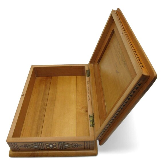 Rare Ukrainian Wooden Inlaid Carved Jewelry Box with Geometric VINTAGE 12 Inches - Picture 12 of 12